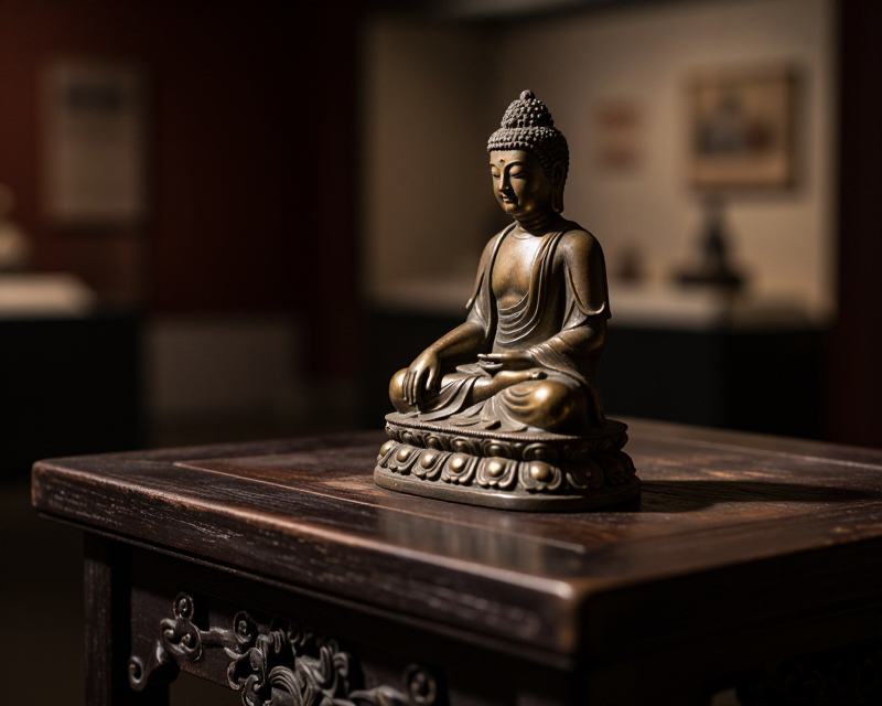 Bronze Buddha Miniature in Museum Setting