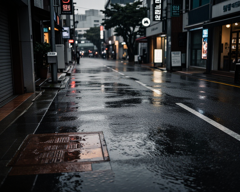 Rainy South Korean Urban Scene