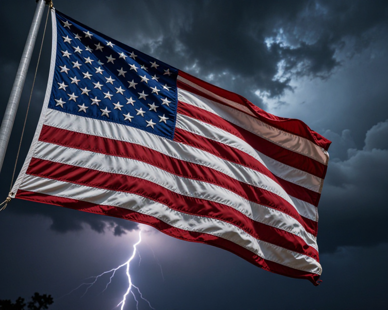 Dramatic American Flag in Storm