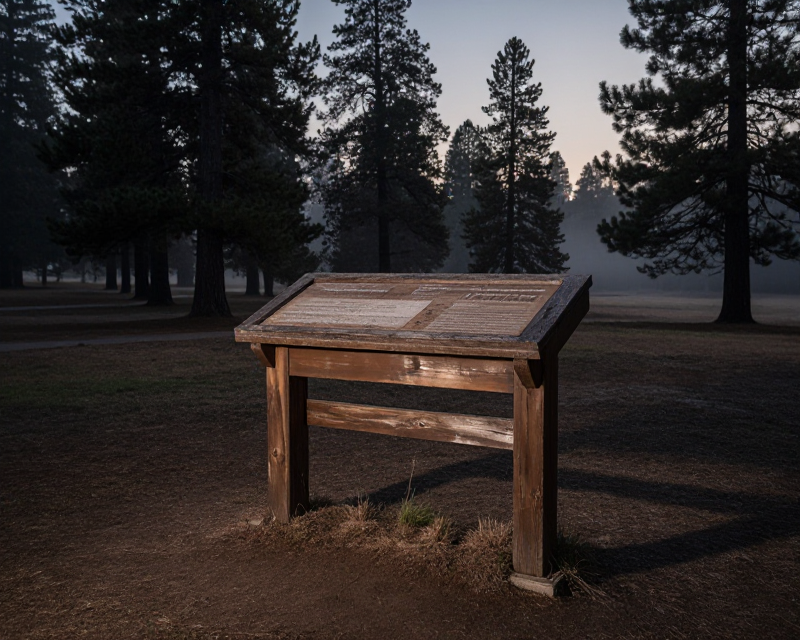 Empty Park Sign in Mist
